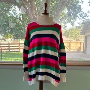 CROWN AND IVY GREEN AND PINK OVERSIZED STRIPED SWEATER